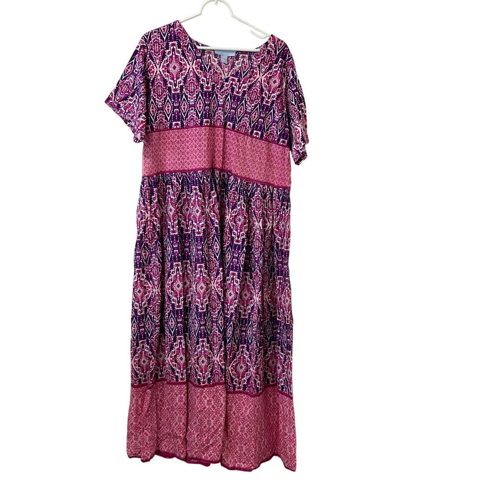 Only Necessities Women Large 18/20 Pink & Purple Paisley Muumuu House Maxi Dress